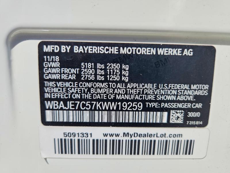 Aukcja sprzedaży 2019 Bmw 540, vin: WBAJE7C57KWW19259, numer aukcji: 63778896