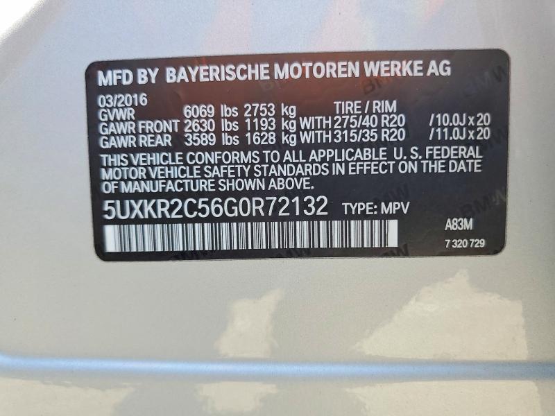 Aukcja sprzedaży 2016 Bmw X5, vin: 5UXKR2C56G0R72132, numer aukcji: 63885756