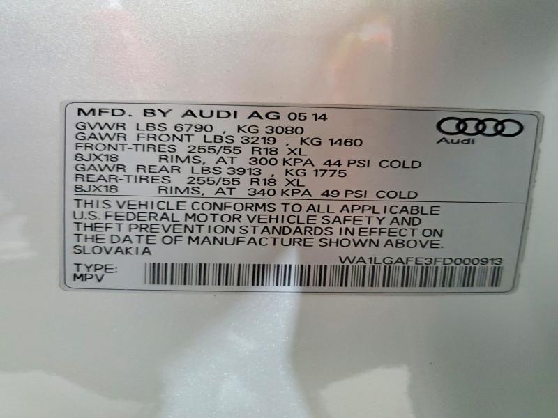 Продажа на аукционе авто 2015 Audi Q7, vin: WA1LGAFE3FD000913, номер лота: 64853736