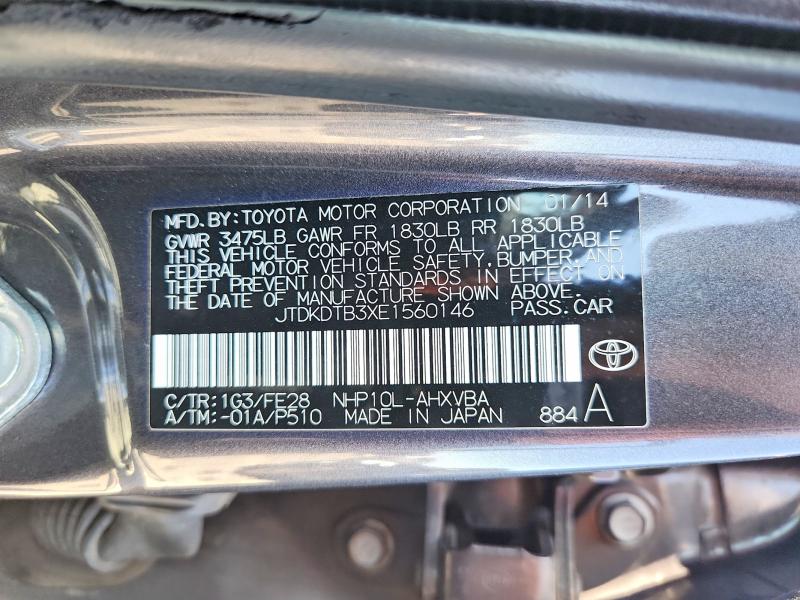 2014 Toyota Prius C მანქანა იყიდება აუქციონზე, vin: JTDKDTB3XE1560146, აუქციონის ნომერი: 65230116
