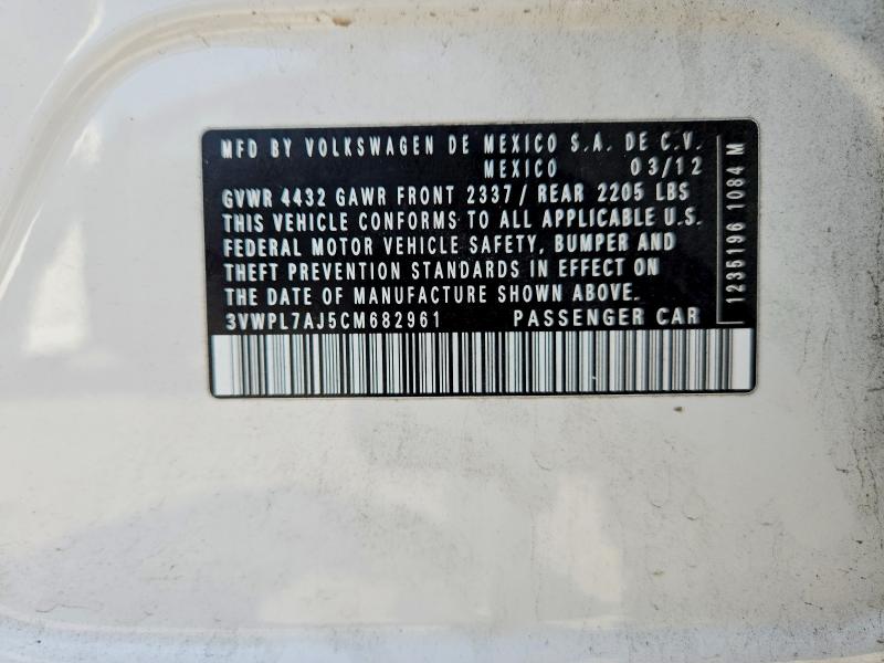 Продаж на аукціоні авто 2012 Volkswagen Jetta, vin: 3VWPL7AJ5CM682961, номер лоту: 64989036