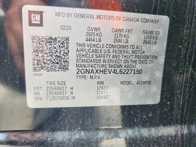 Aukcja sprzedaży 2020 Chevrolet Equinox, vin: 2GNAXHEV4L6227150, numer aukcji: 64602016