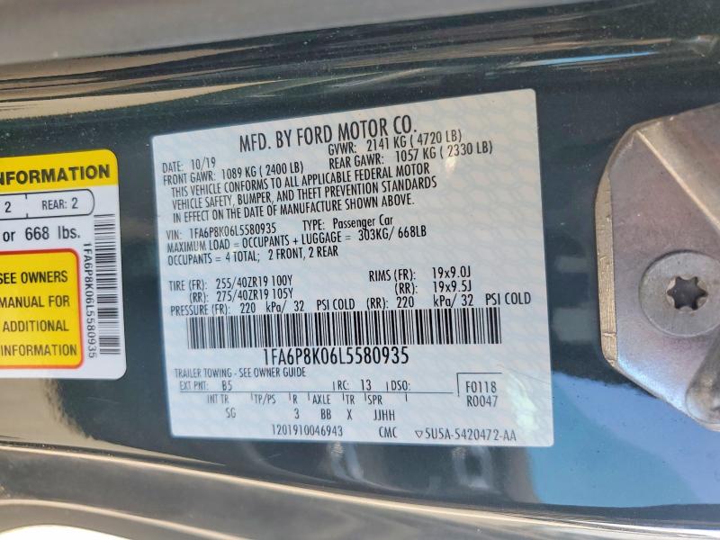 Продаж на аукціоні авто 2020 Ford Mustang, vin: 1FA6P8K06L5580935, номер лоту: 63850456