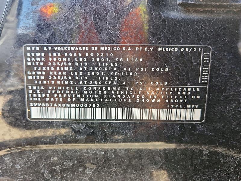Aukcja sprzedaży 2022 Volkswagen Tiguan, vin: 3VV8B7AX0NM000782, numer aukcji: 66592236