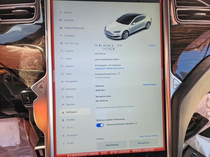 Aukcja sprzedaży 2016 Tesla Model S, vin: 5YJSA1E20GF149915, numer aukcji: 65385286
