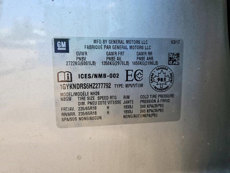 2017 Cadillac Xt5 მანქანა იყიდება აუქციონზე, vin: 1GYKNDRS6HZ277792, აუქციონის ნომერი: 65102656