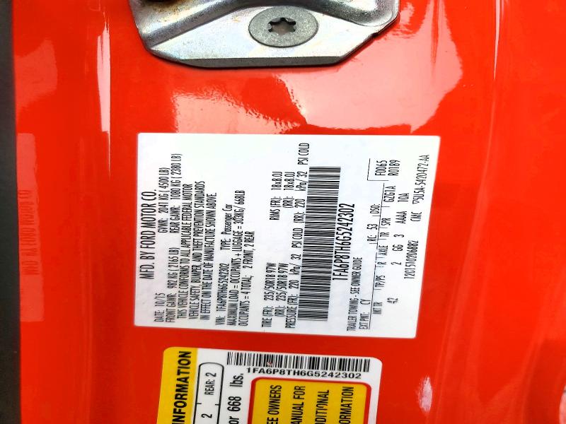 2016 Ford Mustang მანქანა იყიდება აუქციონზე, vin: 1FA6P8TH6G5242302, აუქციონის ნომერი: 64244446