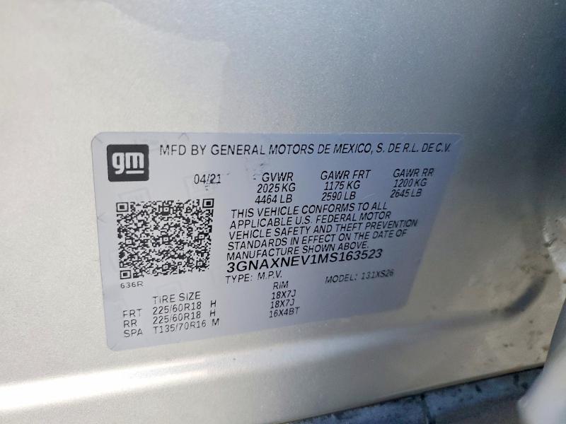 Продаж на аукціоні авто 2021 Chevrolet Equinox, vin: 3GNAXNEV1MS163523, номер лоту: 63672986