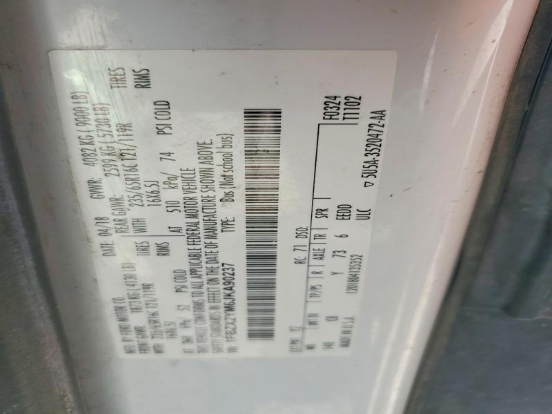 2018 Ford Transit მანქანა იყიდება აუქციონზე, vin: 1FBZX2YM6JKA90237, აუქციონის ნომერი: 63775966