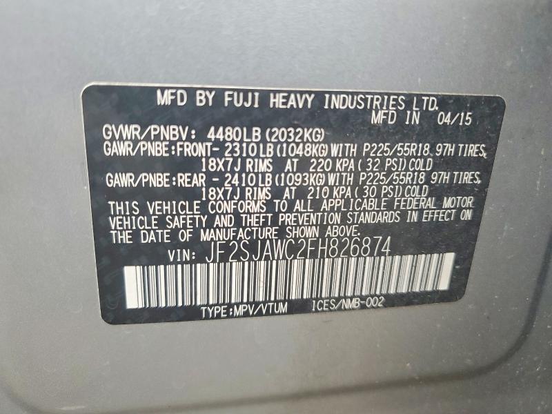64960146 :رقم المزاد ، JF2SJAWC2FH826874 vin ، 2015 Subaru Forester مزاد بيع