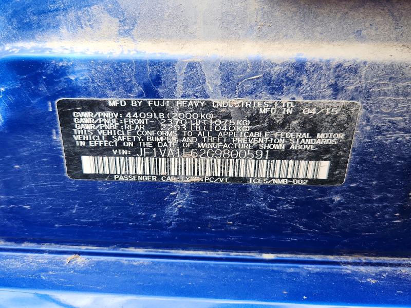 Aukcja sprzedaży 2016 Subaru Wrx, vin: JF1VA1E62G9800591, numer aukcji: 66554896