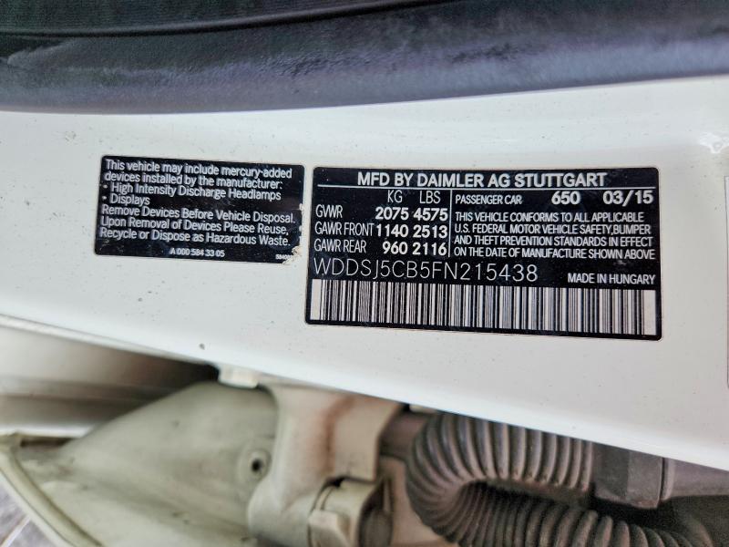 64692956 :رقم المزاد ، WDDSJ5CB5FN215438 vin ، 2015 Mercedes-benz Cla مزاد بيع