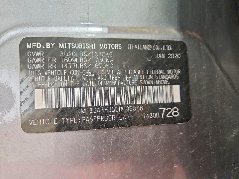 2020 Mitsubishi Mirage მანქანა იყიდება აუქციონზე, vin: ML32A3HJ6LH005068, აუქციონის ნომერი: 66826106