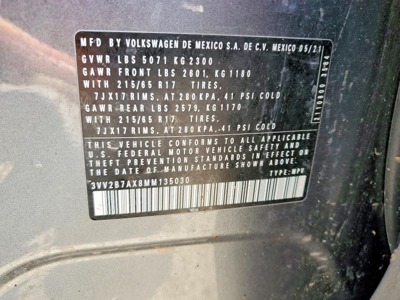 64862806 :رقم المزاد ، 3VV2B7AX8MM135030 vin ، 2021 Volkswagen Tiguan مزاد بيع