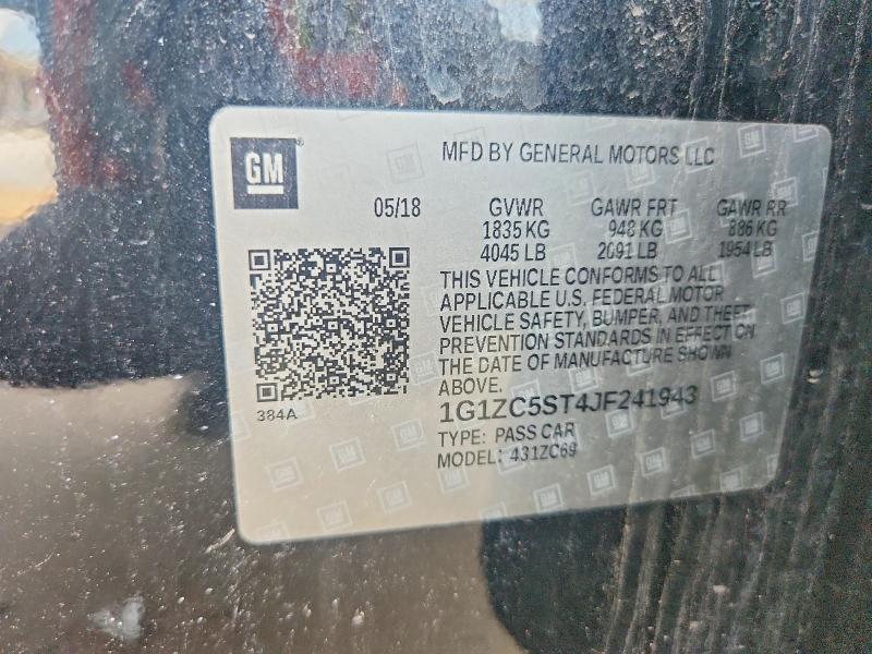 65022216 :رقم المزاد ، 1G1ZC5ST4JF241943 vin ، 2018 Chevrolet Malibu مزاد بيع