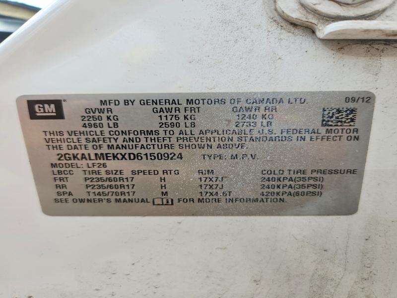 Aukcja sprzedaży 2013 Gmc Terrain, vin: 2GKALMEKXD6150924, numer aukcji: 65760016