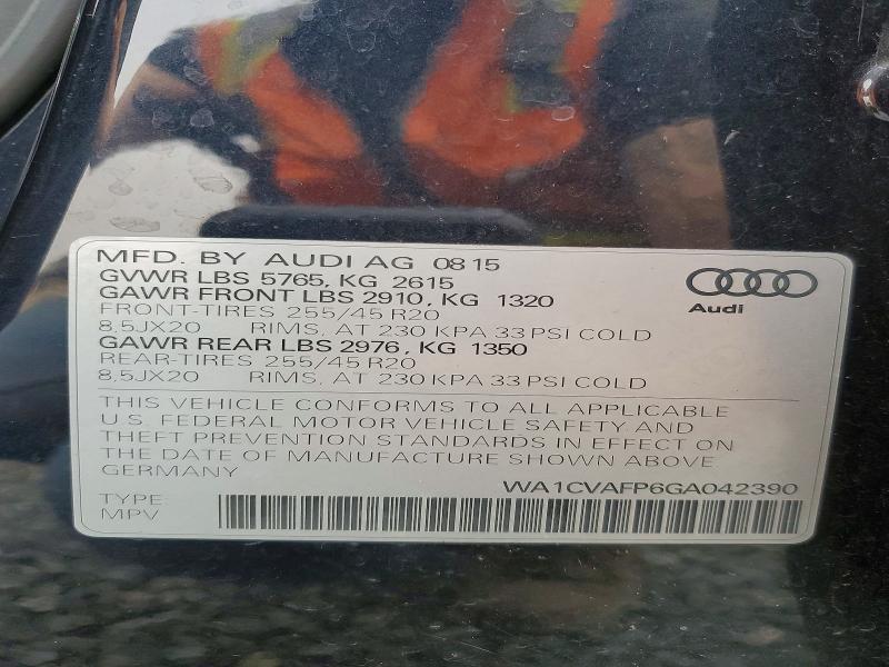 2016 Audi Q5 მანქანა იყიდება აუქციონზე, vin: WA1CVAFP6GA042390, აუქციონის ნომერი: 63898366