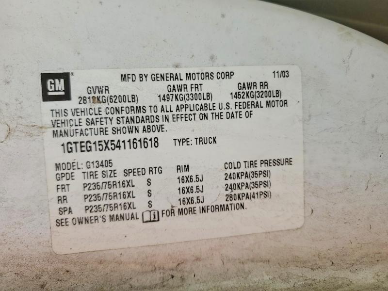 64065826 :رقم المزاد ، 1GTEG15X541161618 vin ، 2004 Gmc Savana مزاد بيع