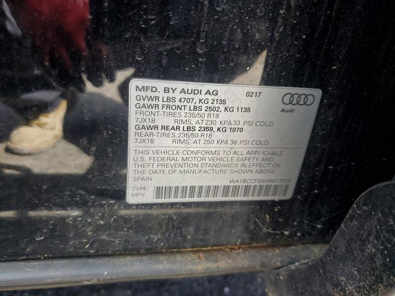 2017 Audi Q3 მანქანა იყიდება აუქციონზე, vin: WA1BCCFSXHR017013, აუქციონის ნომერი: 65003716