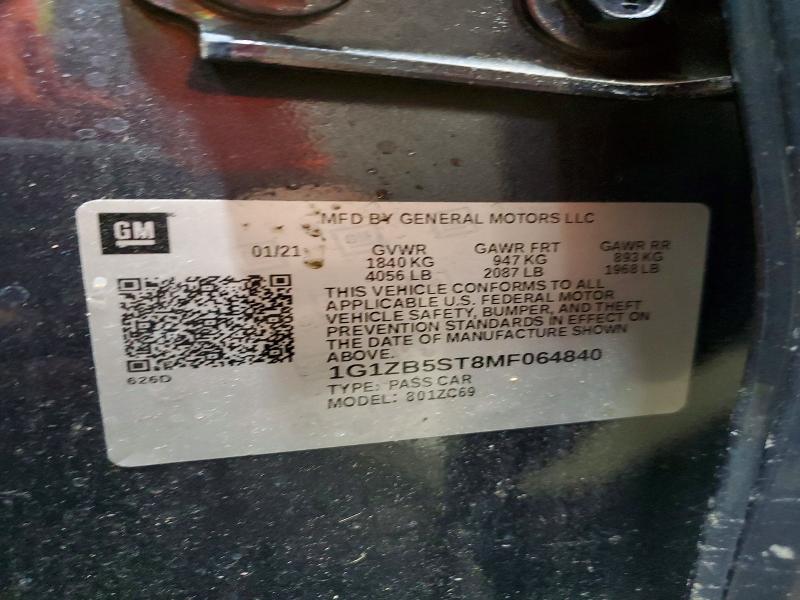 63589626 :رقم المزاد ، 1G1ZB5ST8MF064840 vin ، 2021 Chevrolet Malibu مزاد بيع
