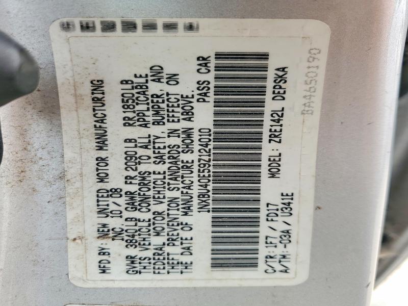 67033686 :رقم المزاد ، 1NXBU40E59Z124010 vin ، 2009 Toyota Corolla مزاد بيع