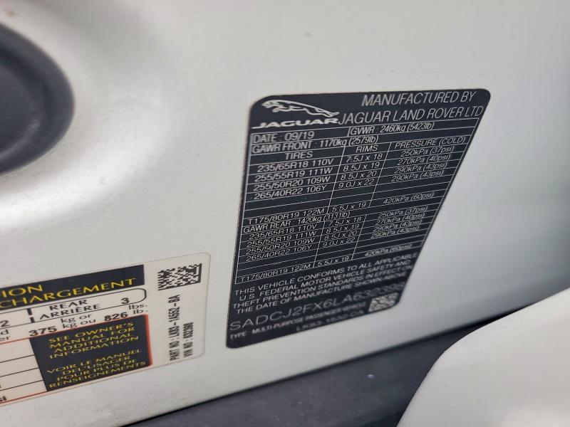 Aukcja sprzedaży 2020 Jaguar F-pace, vin: SADCJ2FX6LA632398, numer aukcji: 65821946