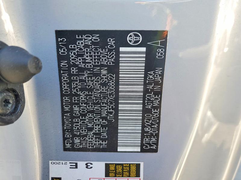 2014 Scion Tc მანქანა იყიდება აუქციონზე, vin: JTKJF5C7XE3068622, აუქციონის ნომერი: 63527906