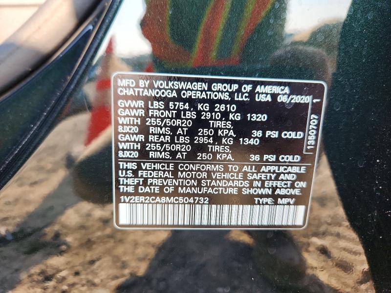 2021 Volkswagen Atlas მანქანა იყიდება აუქციონზე, vin: 1V2ER2CA8MC504732, აუქციონის ნომერი: 64458586