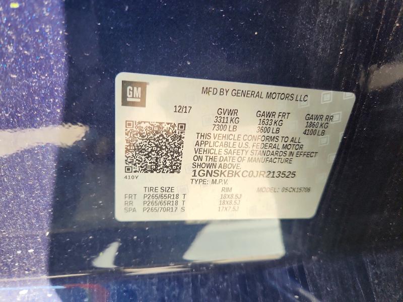 2018 Chevrolet Tahoe მანქანა იყიდება აუქციონზე, vin: 1GNSKBKC0JR213525, აუქციონის ნომერი: 62794526