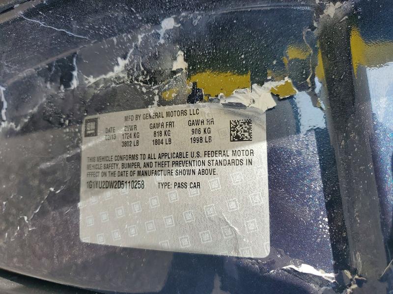 65255816 :رقم المزاد ، 1G1YU2DW2D5110258 vin ، 2013 Chevrolet Corvette مزاد بيع