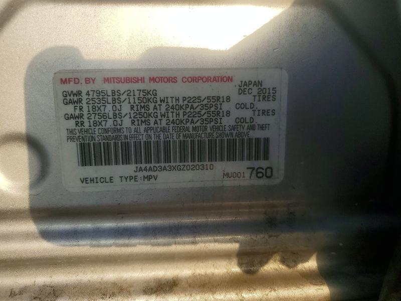 66113106 :رقم المزاد ، JA4AD3A3XGZ020310 vin ، 2016 Mitsubishi Outlander مزاد بيع