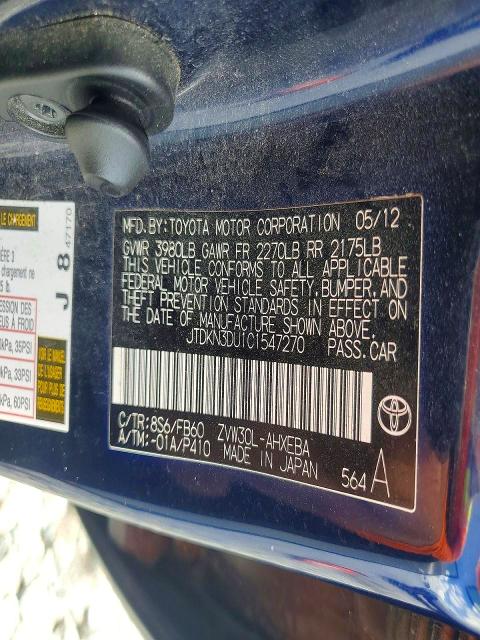 64084126 :رقم المزاد ، JTDKN3DU1C1547270 vin ، 2012 Toyota Prius مزاد بيع