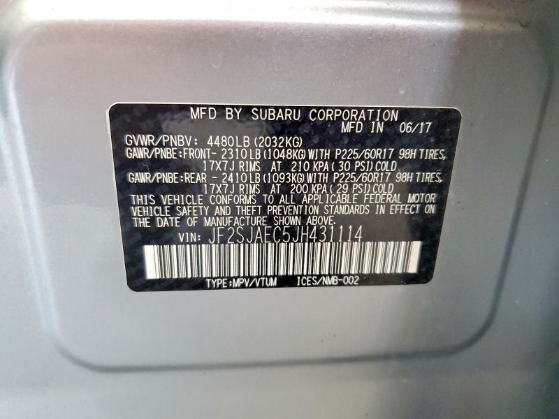 2018 Subaru Forester მანქანა იყიდება აუქციონზე, vin: JF2SJAEC5JH431114, აუქციონის ნომერი: 63566836