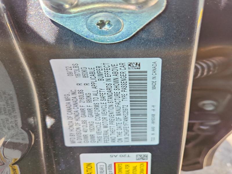65618486 :رقم المزاد ، 2HGFE1F74NH325972 vin ، 2022 Honda Civic مزاد بيع
