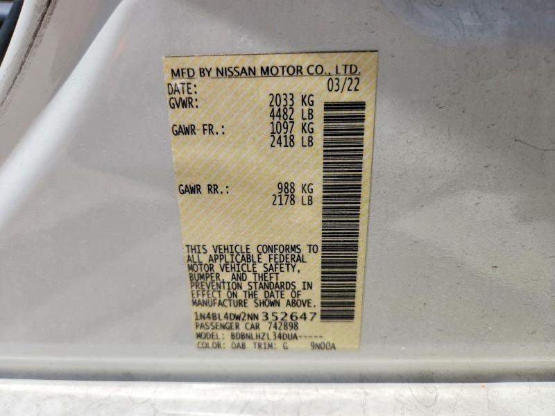 Продажа на аукционе авто 2022 Nissan Altima, vin: 1N4BL4DW2NN352647, номер лота: 63357946