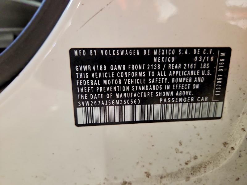 64210766 :رقم المزاد ، 3VW267AJ5GM350560 vin ، 2016 Volkswagen Jetta مزاد بيع