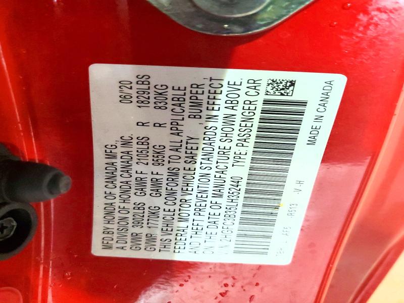 2020 Honda Civic მანქანა იყიდება აუქციონზე, vin: 2HGFC3B35LH352440, აუქციონის ნომერი: 64731696