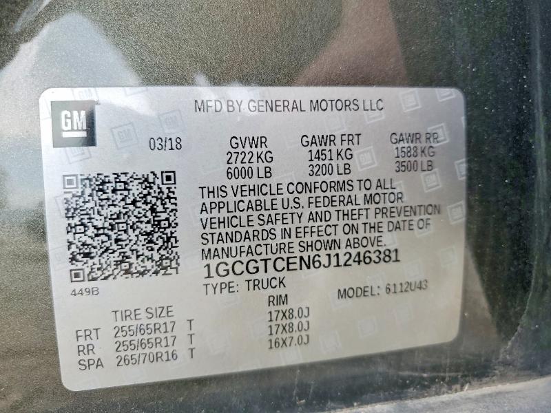 2018 Chevrolet Colorado მანქანა იყიდება აუქციონზე, vin: 1GCGTCEN6J1246381, აუქციონის ნომერი: 65716586