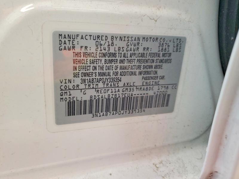 Aukcja sprzedaży 2018 Nissan Sentra, vin: 3N1AB7AP0JY339354, numer aukcji: 65453006