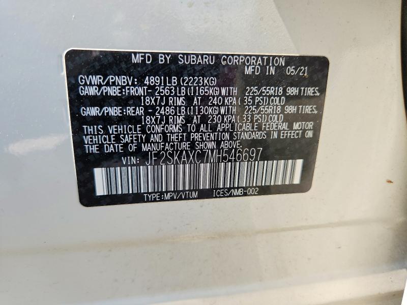 2021 Subaru Forester მანქანა იყიდება აუქციონზე, vin: JF2SKAXC7MH546697, აუქციონის ნომერი: 61952156