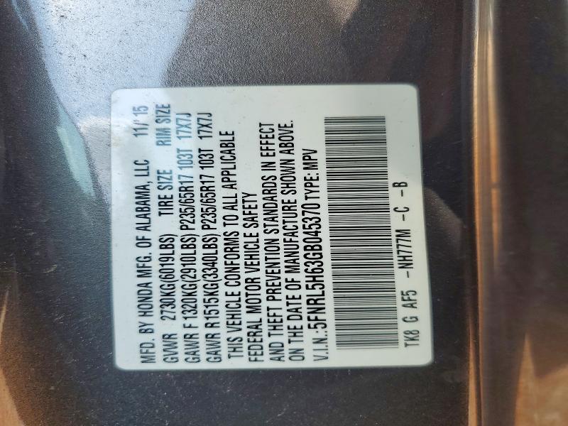 Aukcja sprzedaży 2016 Honda Odyssey, vin: 5FNRL5H63GB045370, numer aukcji: 66764736