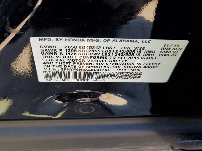 66791556 :رقم المزاد ، 5FNYF6H5XLB034764 vin ، 2020 Honda Pilot مزاد بيع