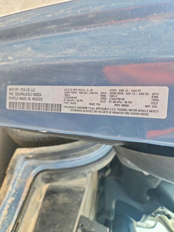 65391366 :رقم المزاد ، 3C6URVJG9LE145024 vin ، 2020 Ram Promaster 3500 مزاد بيع