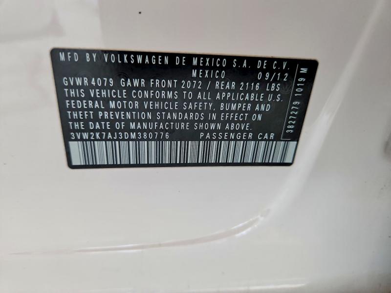 64798926 :رقم المزاد ، 3VW2K7AJ3DM380776 vin ، 2013 Volkswagen Jetta مزاد بيع