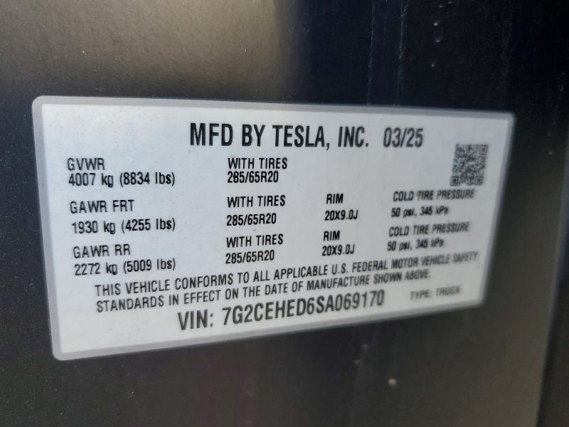 Aukcja sprzedaży 2025 Tesla Cybertruck, vin: 7G2CEHED6SA069170, numer aukcji: 66399916