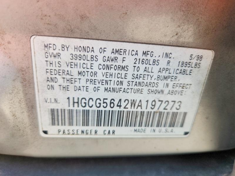 Aukcja sprzedaży 1998 Honda Accord, vin: 1HGCG5642WA197273, numer aukcji: 64899896