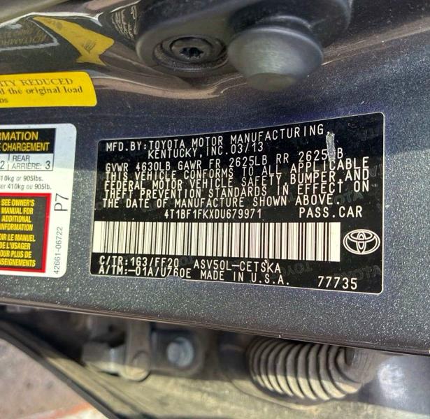 63879426 :رقم المزاد ، 4T1BF1FKXDU679971 vin ، 2013 Toyota Camry مزاد بيع
