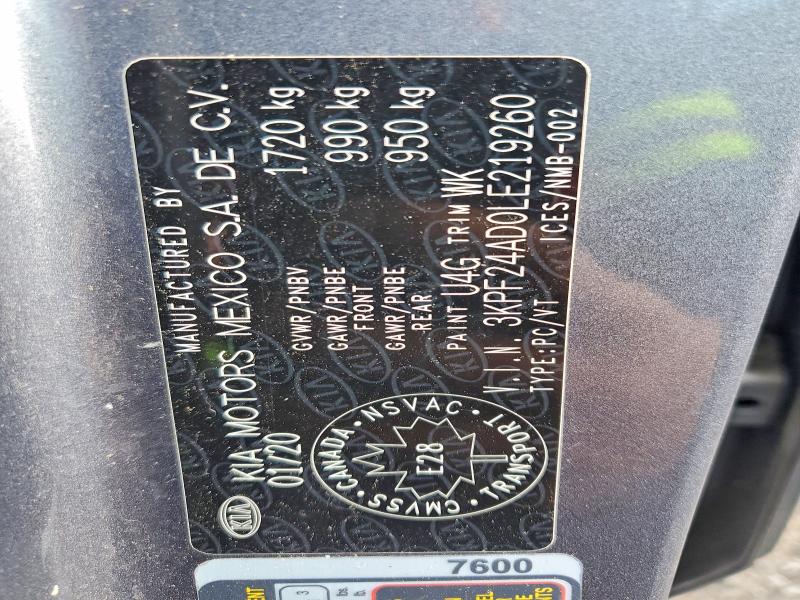 65272566 :رقم المزاد ، 3KPF24AD0LE219260 vin ، 2020 Kia Forte مزاد بيع