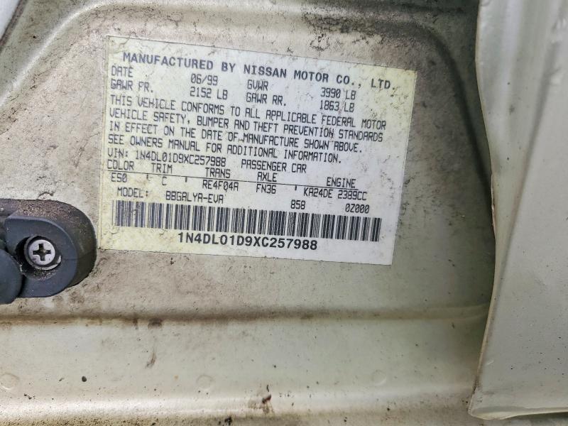 63703266 :رقم المزاد ، 1N4DL01D9XC257988 vin ، 1999 Nissan Altima مزاد بيع