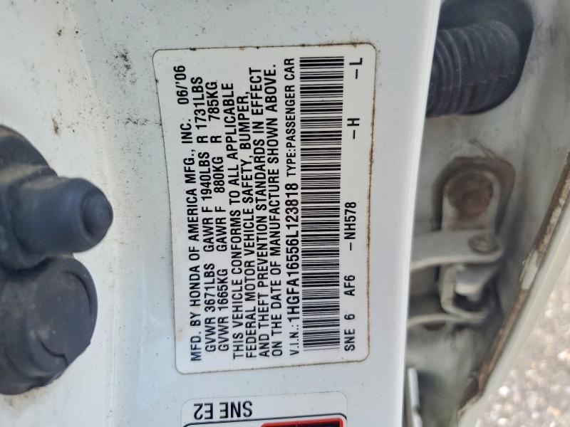 65532656 :رقم المزاد ، 1HGFA16556L123818 vin ، 2006 Honda Civic مزاد بيع